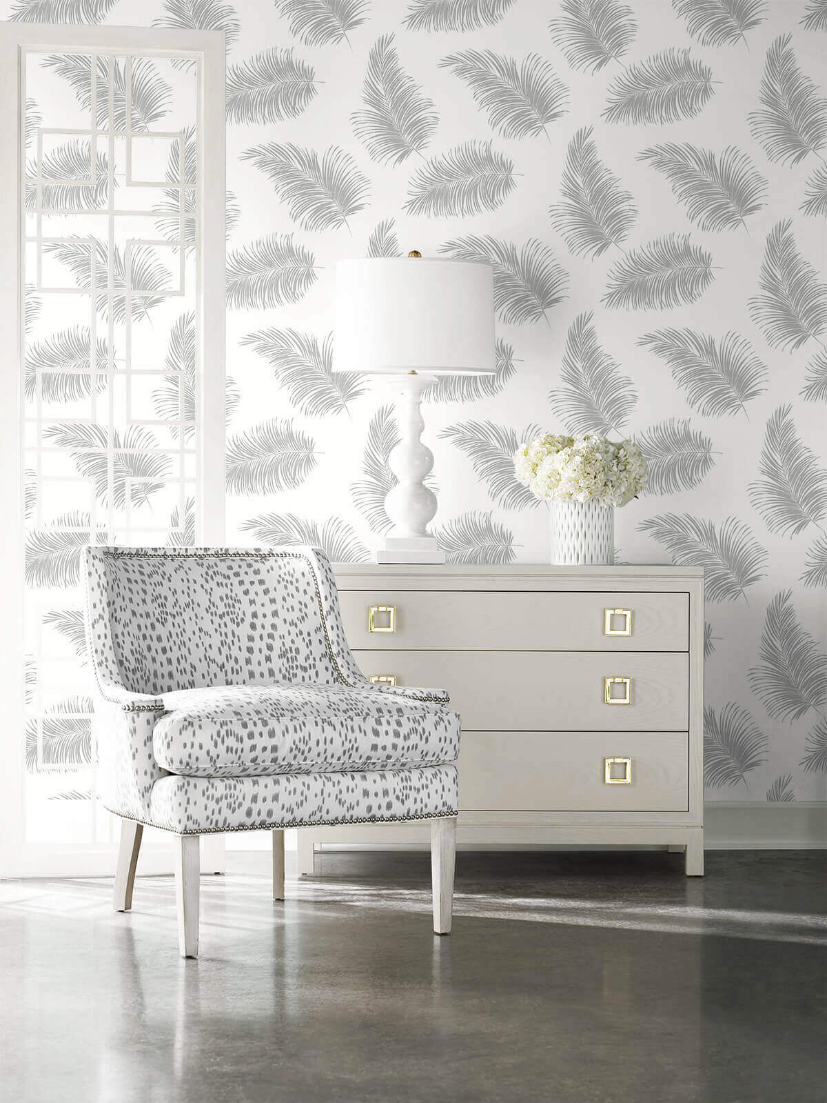 Lillian August Tossed Palm Peel & Stick Wallpaper - Alloy Gray