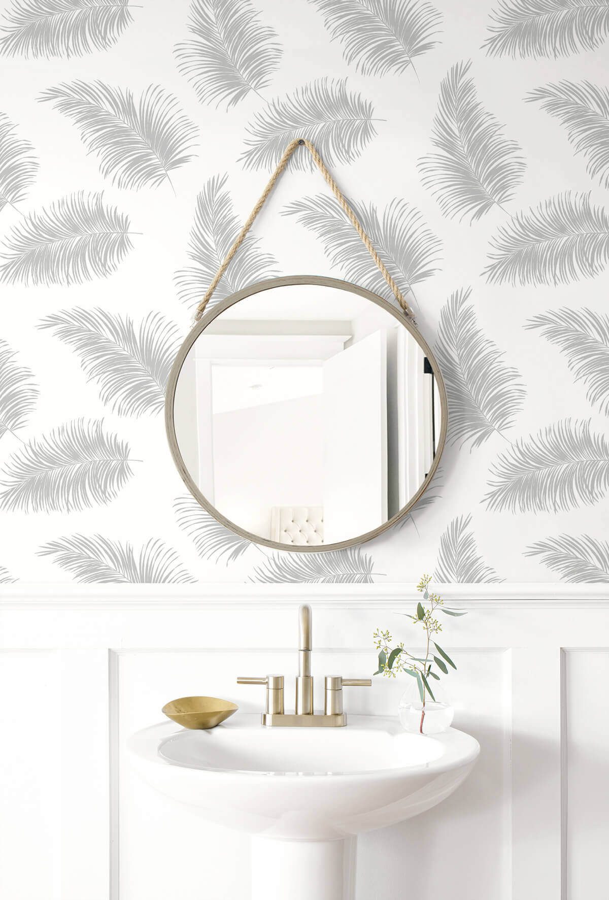 Lillian August Tossed Palm Peel & Stick Wallpaper - Alloy Gray