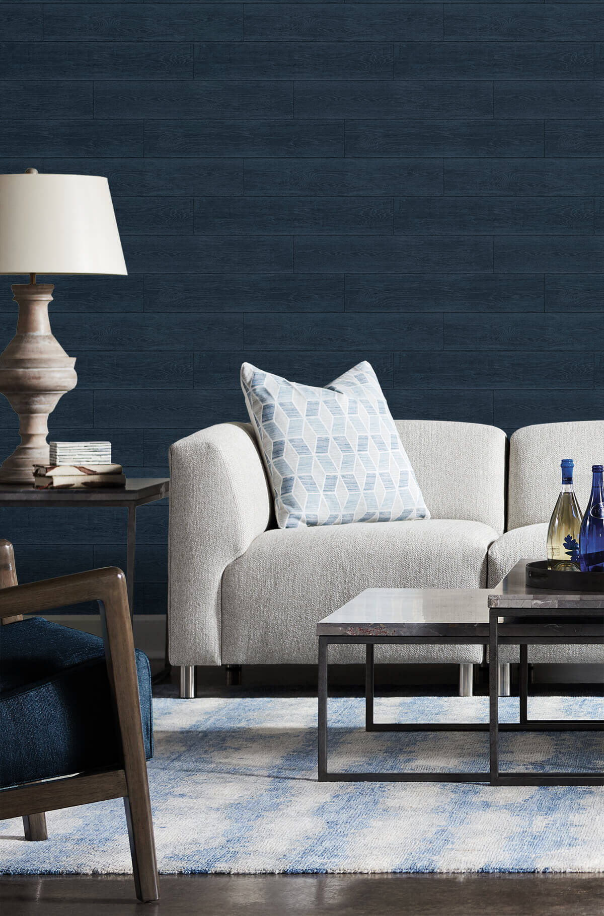 Lillian August Rustic Shiplap Peel & Stick Wallpaper - Denim Blue
