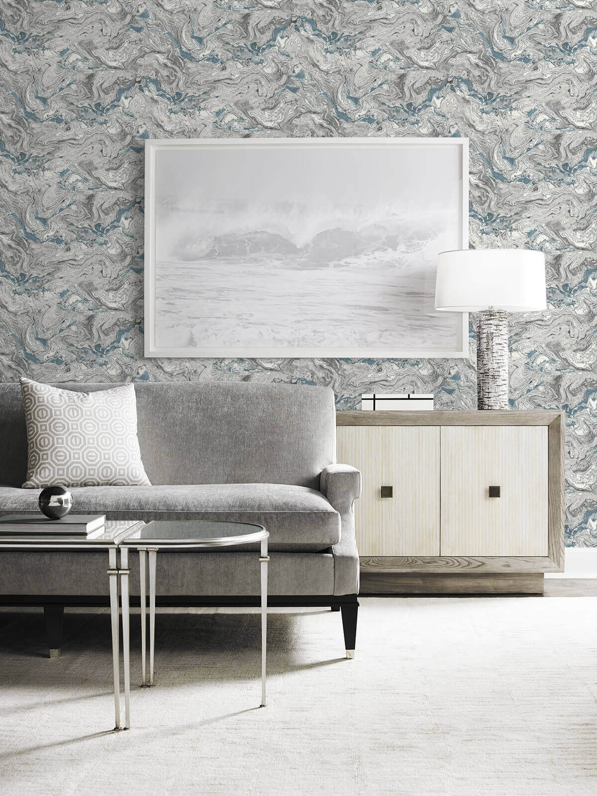 Lillian August Faux Marble Peel & Stick Wallpaper Sample - Lunar Rock Blue