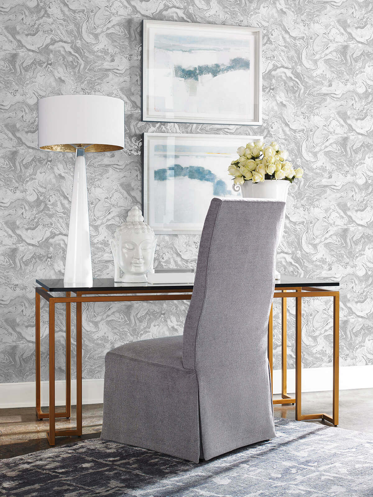 Lillian August Faux Marble Peel & Stick Wallpaper - Calcutta Silver