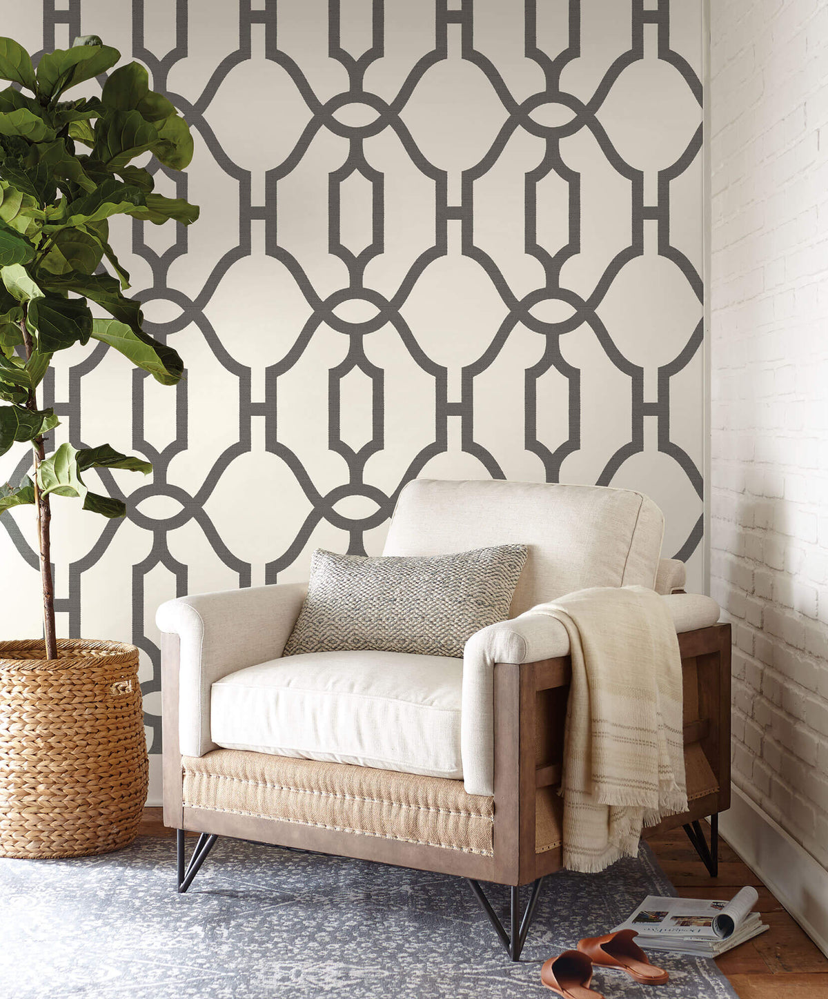 ME1550 Magnolia Home Woven Trellis Wallpaper Charcoal Gray