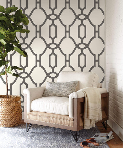 ME1550 Magnolia Home Woven Trellis Wallpaper Charcoal Gray