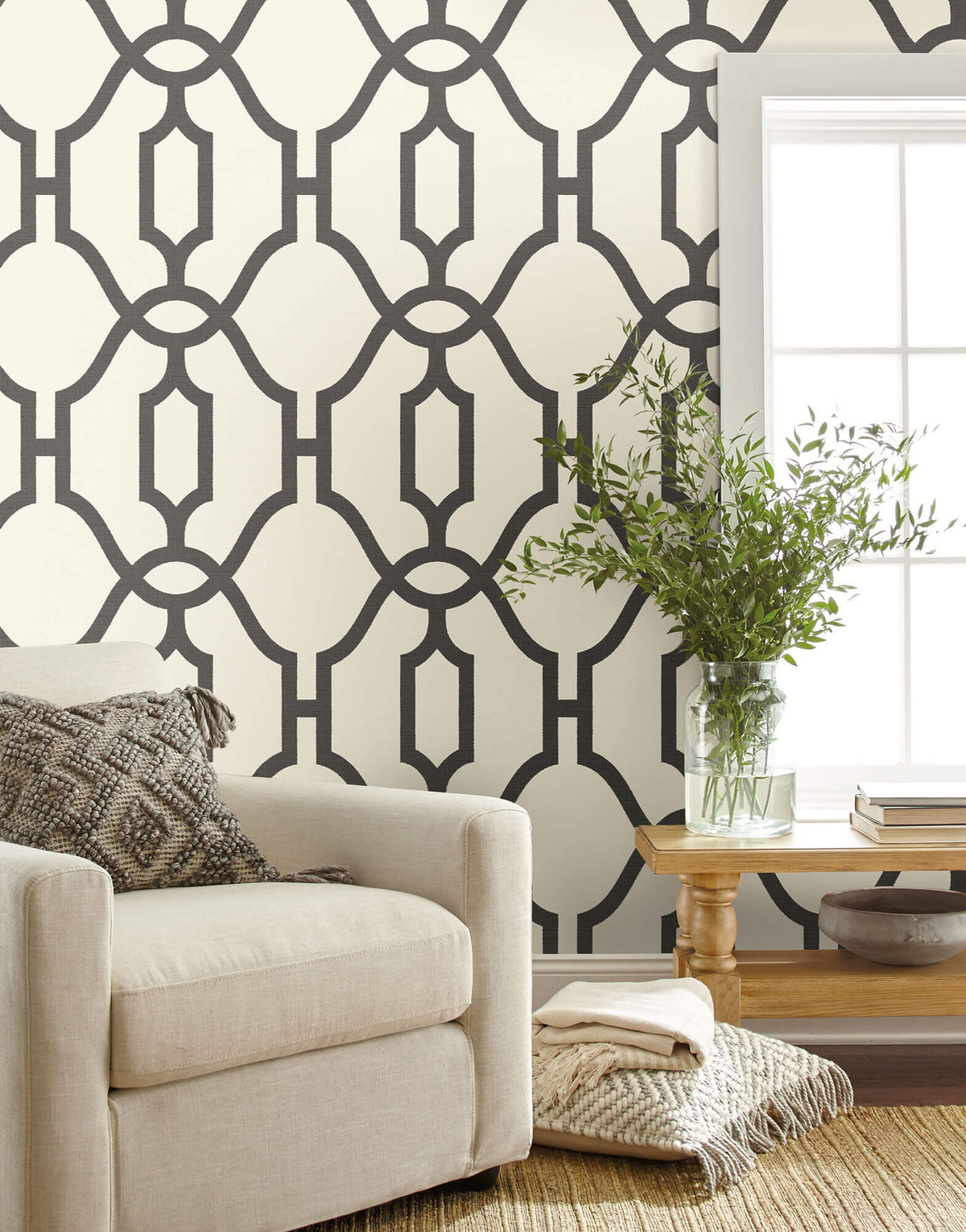 ME1550 Magnolia Home Woven Trellis Wallpaper Charcoal Gray