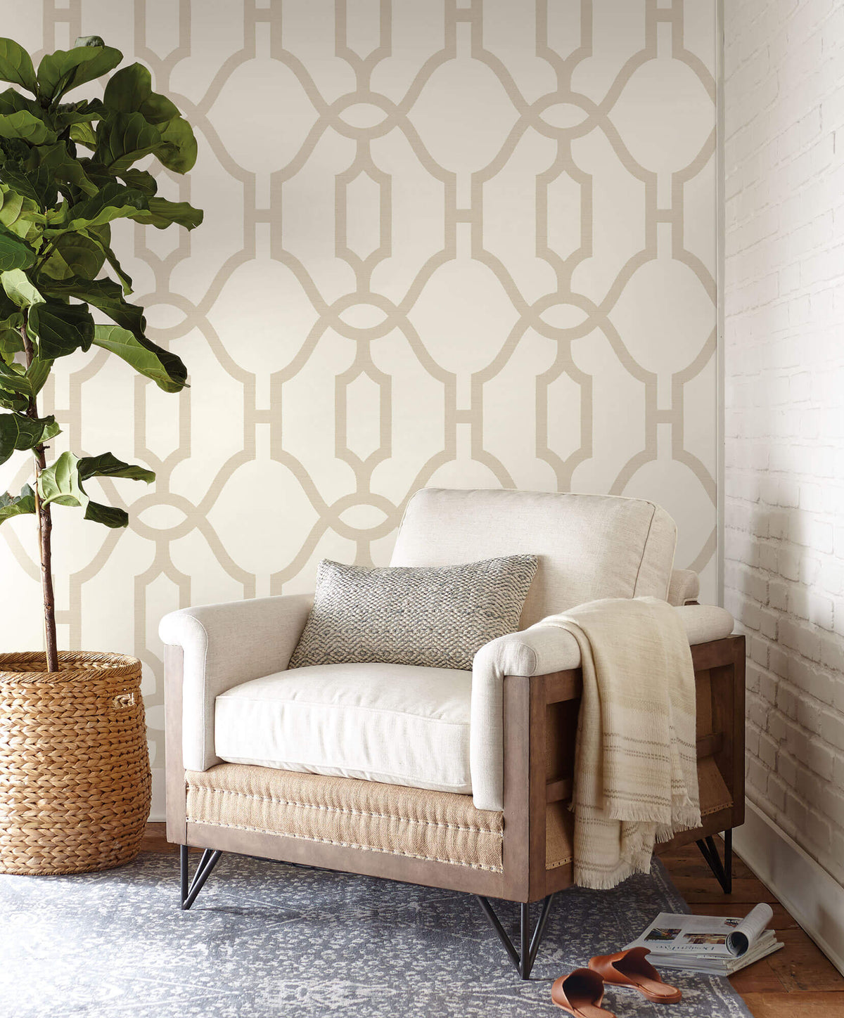 ME1554 Magnolia Home Woven Trellis Wallpaper Beige
