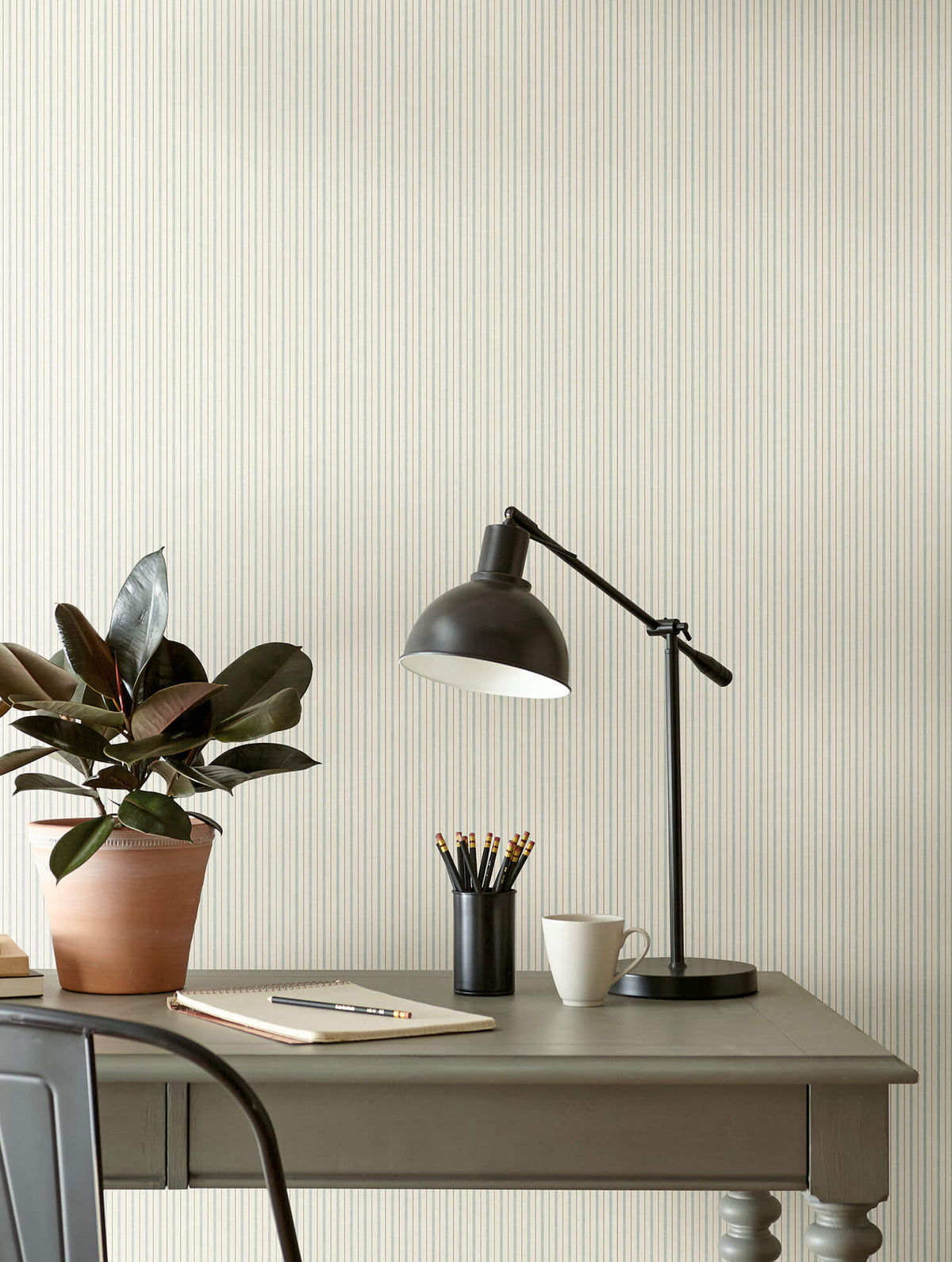 ME1562 Magnolia Home French Ticking Office Wallpaper Light Blue