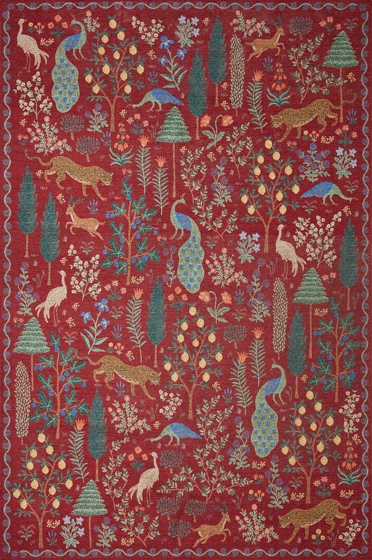 Rifle Paper Co. x Loloi Menagerie Forest Rug - Crimson