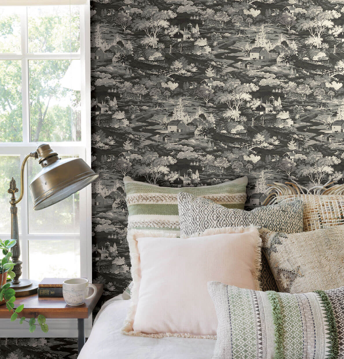 MH1500 Magnolia Home Homestead Toile Wallpaper Black
