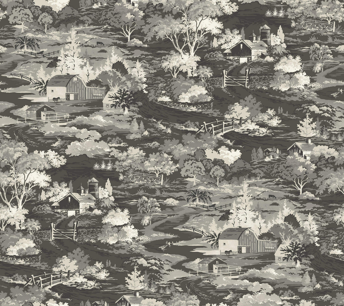 MH1500 Magnolia Home Homestead Toile Wallpaper Black
