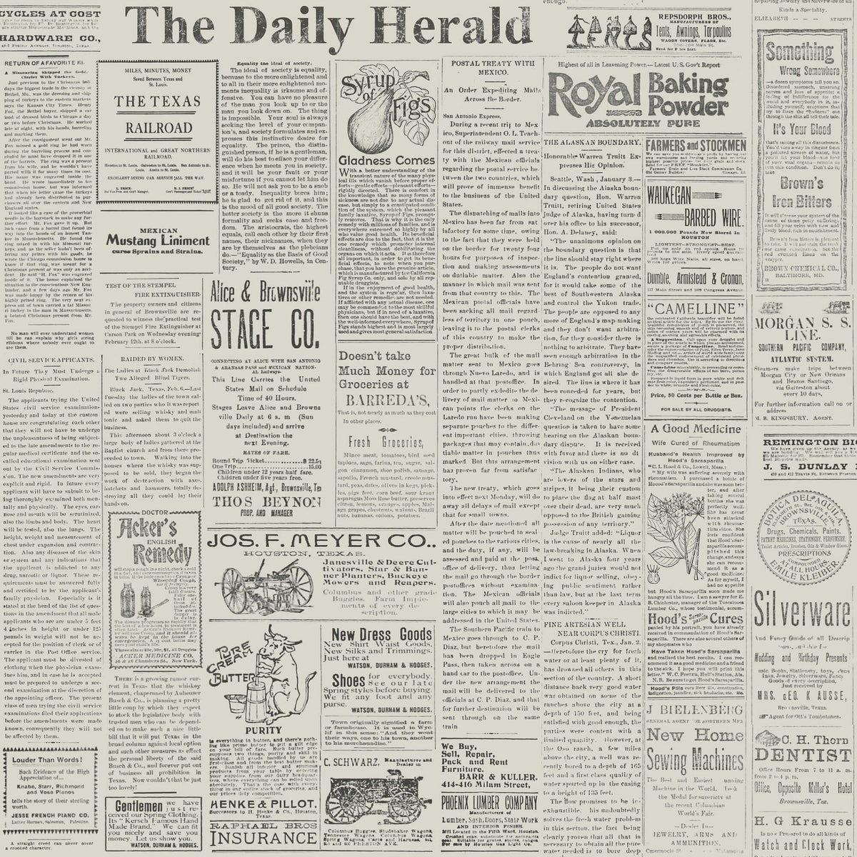 MH1510 Magnolia Home The Daily Newspaper Wallpaper Gray Black