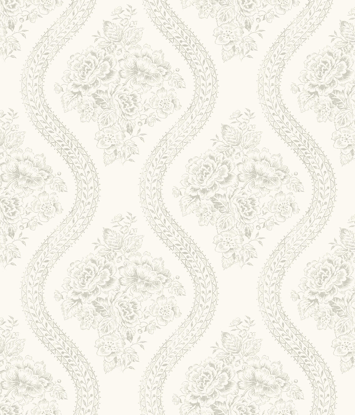 MH1595 Magnolia Home Coverlet Floral Wallpaper Gray White