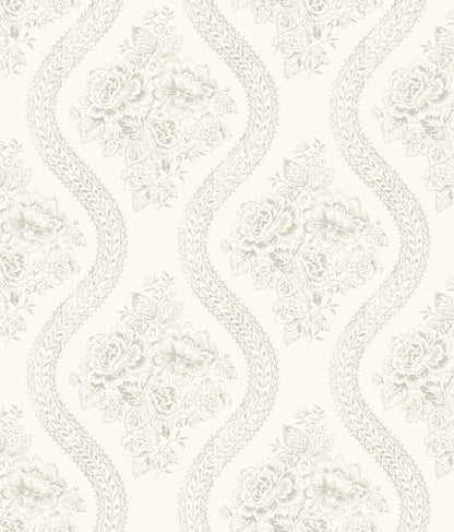 MH1595 Magnolia Home Coverlet Floral Wallpaper Gray White
