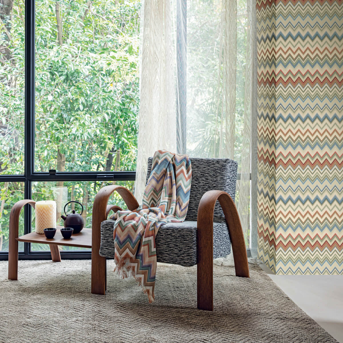 Missoni Home Happy Zig Zag Wallpaper - Orange & Blue