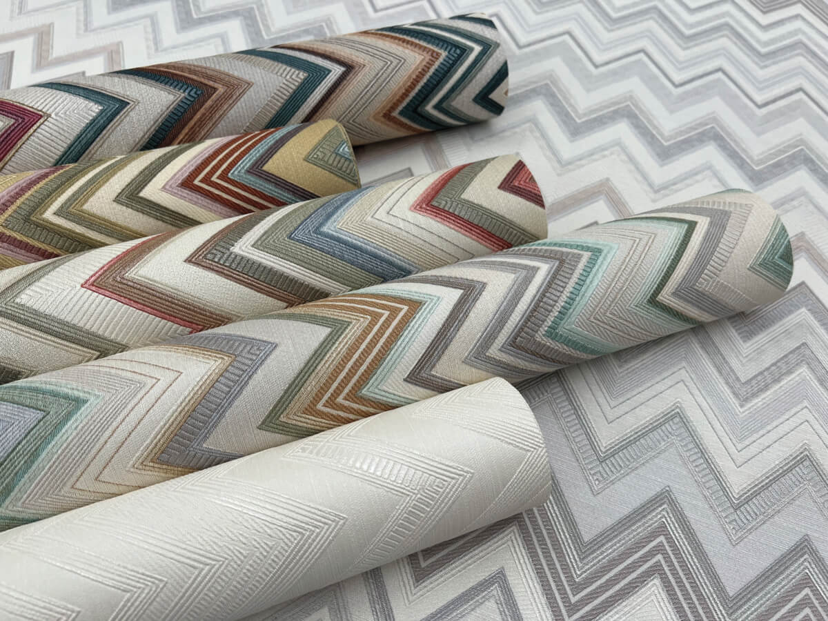 Missoni Home Happy Zig Zag Wallpaper - Orange & Blue