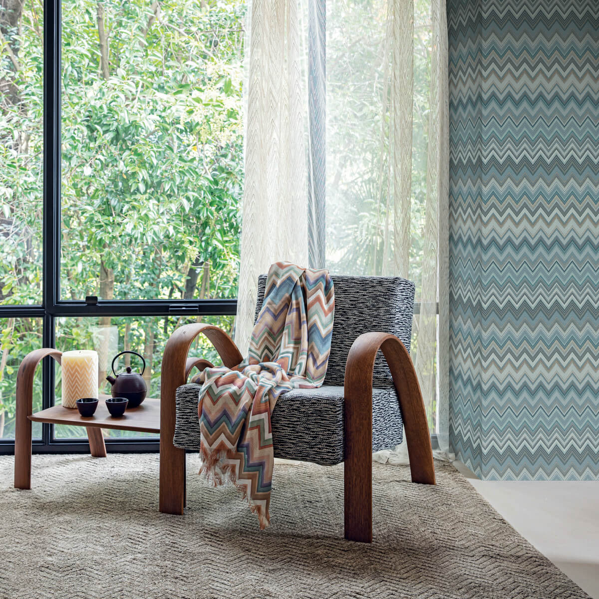 Missoni Home Happy Zig Zag Wallpaper Sample - Blue