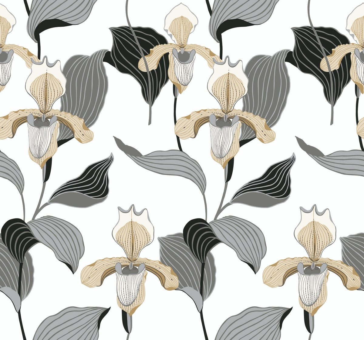 York Modern Heritage Lady Slipper Wallpaper - Gold & Gray