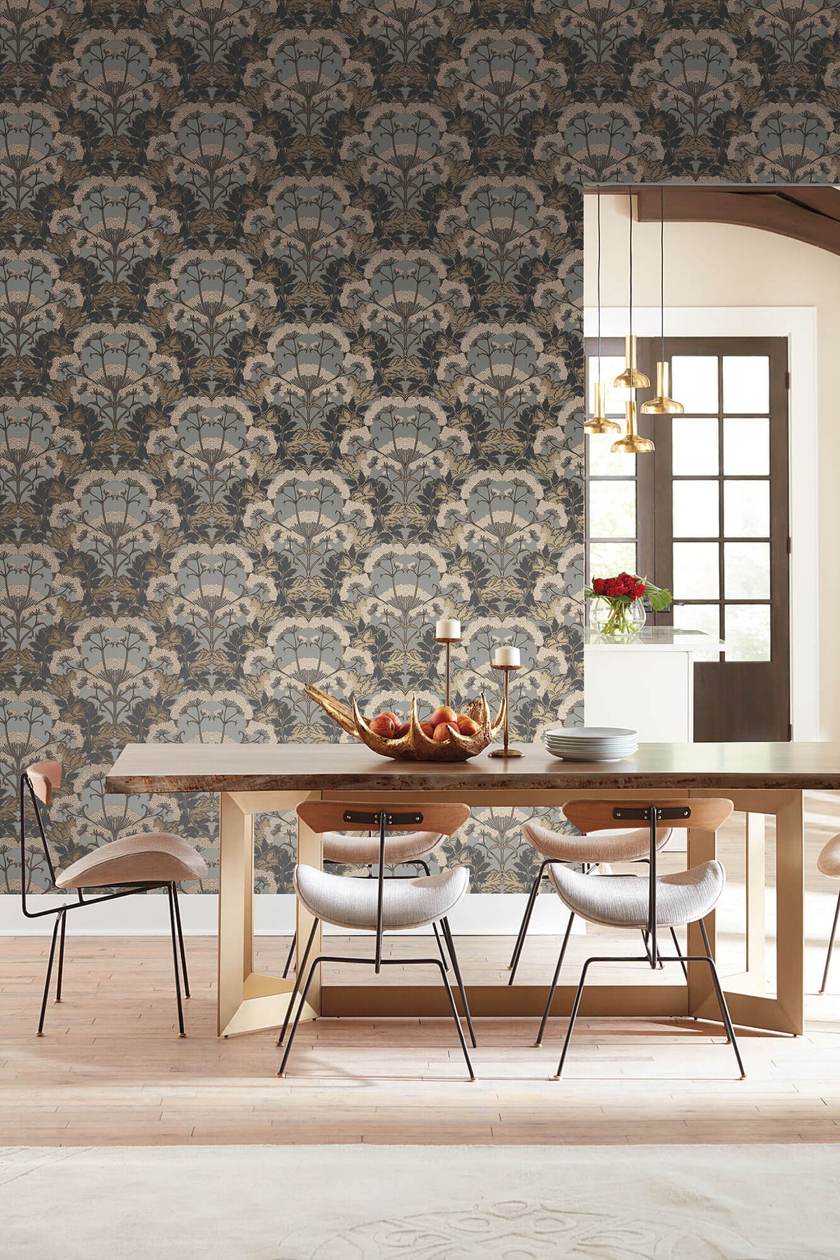 York Modern Heritage Yarrow Nouveau Wallpaper Sample - Charcoal & Gold