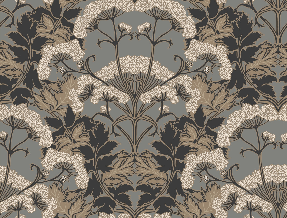 York Modern Heritage Yarrow Nouveau Wallpaper Sample - Charcoal & Gold