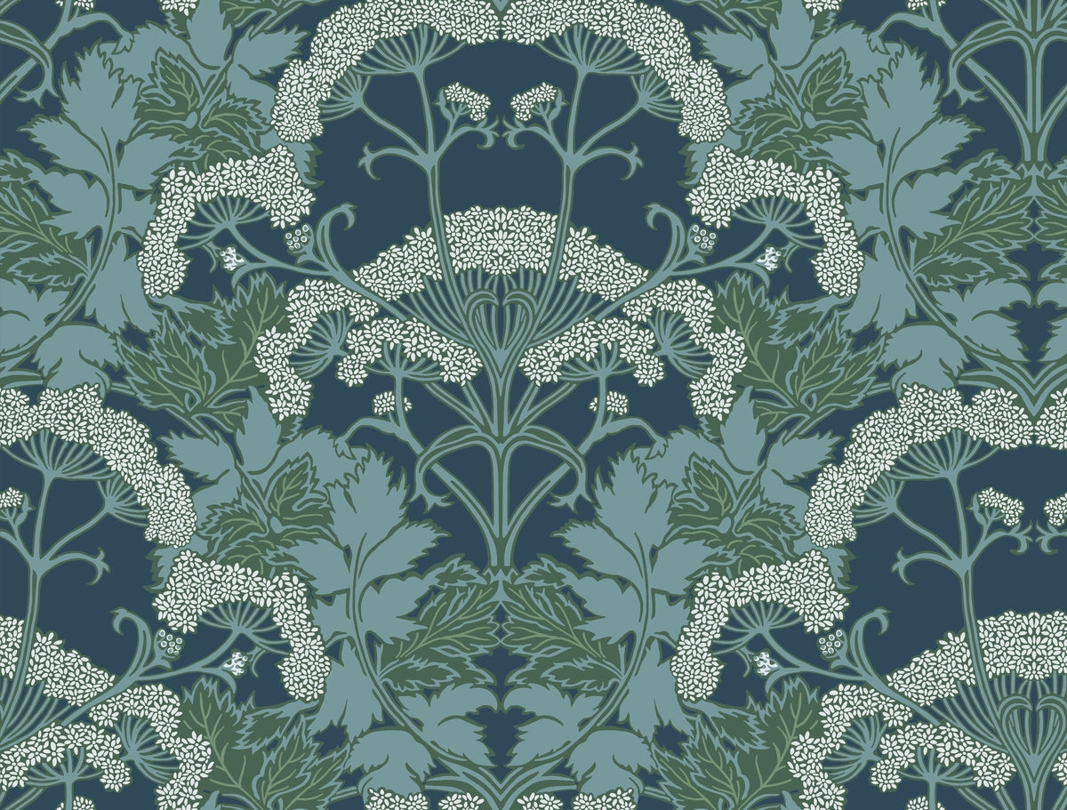 York Modern Heritage Yarrow Nouveau Wallpaper Sample - Blue & Green