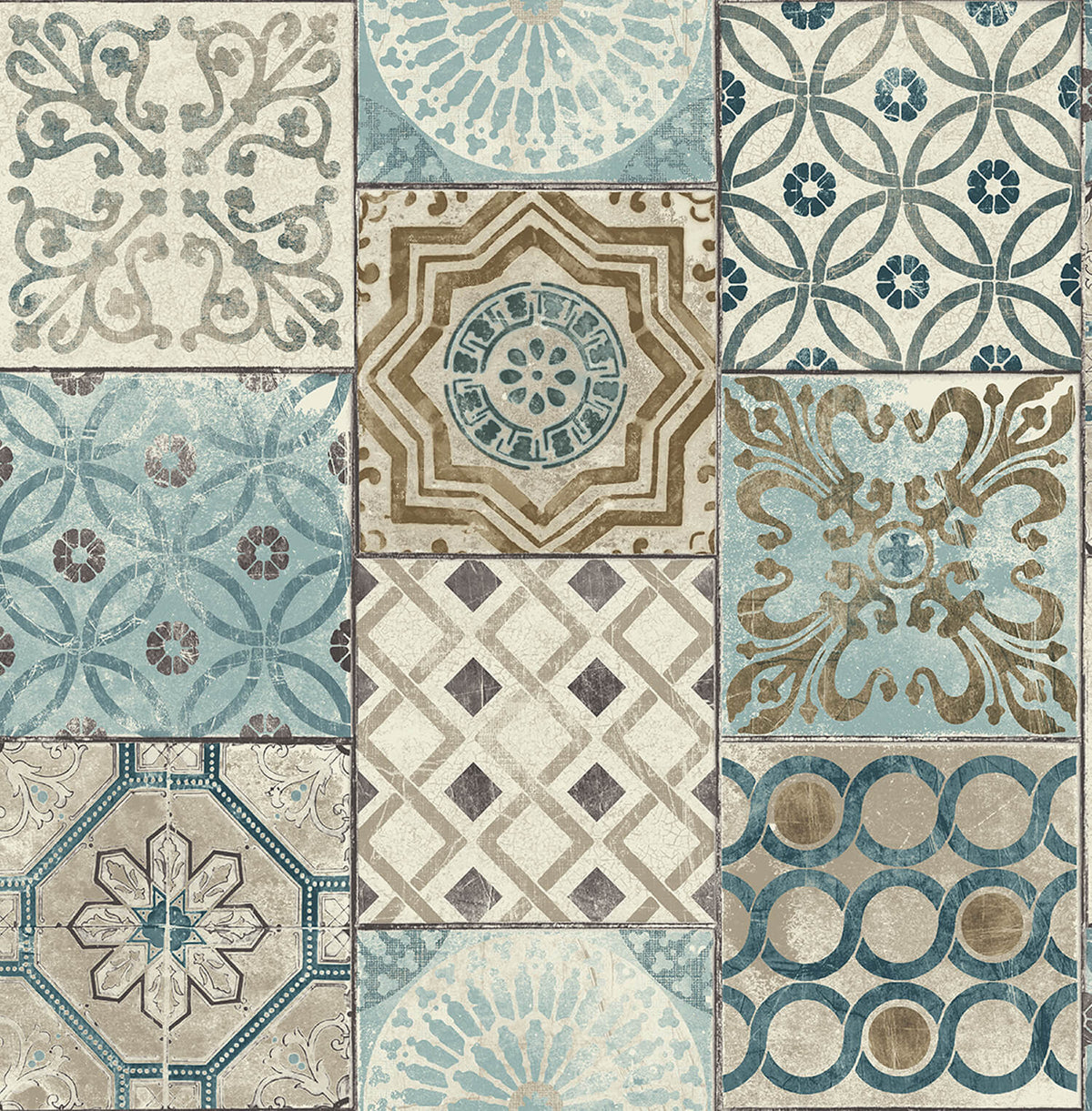 NextWall Moroccan Tile Peel & Stick Wallpaper - Blue & Brown