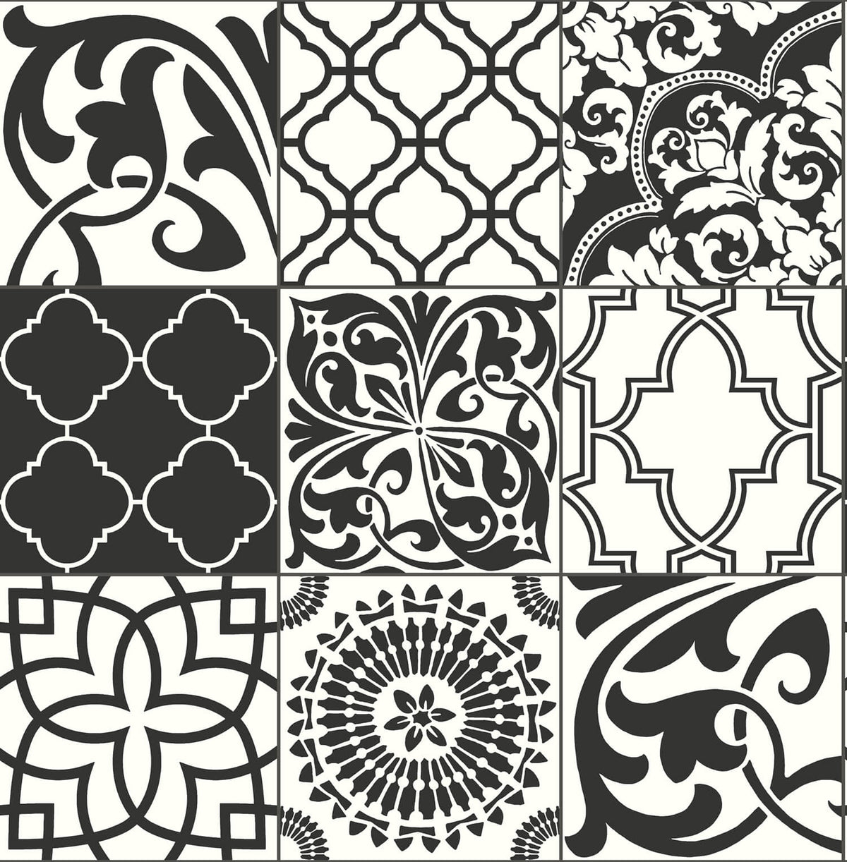 NextWall Graphic Tile Peel & Stick Wallpaper Sample - Black & White
