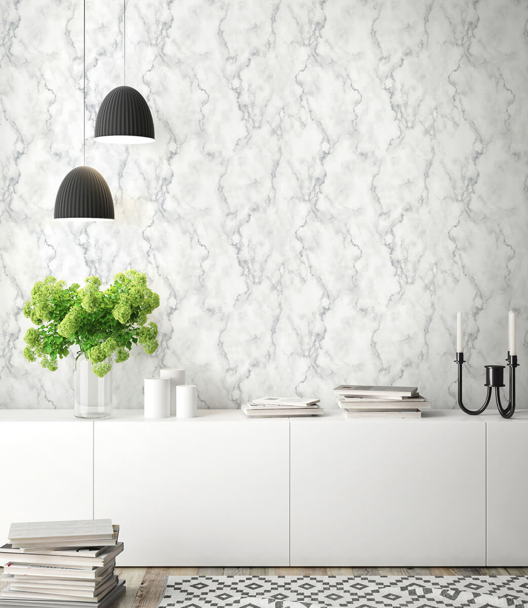 NextWall Faux Marble Peel & Stick Wallpaper Sample - Silver
