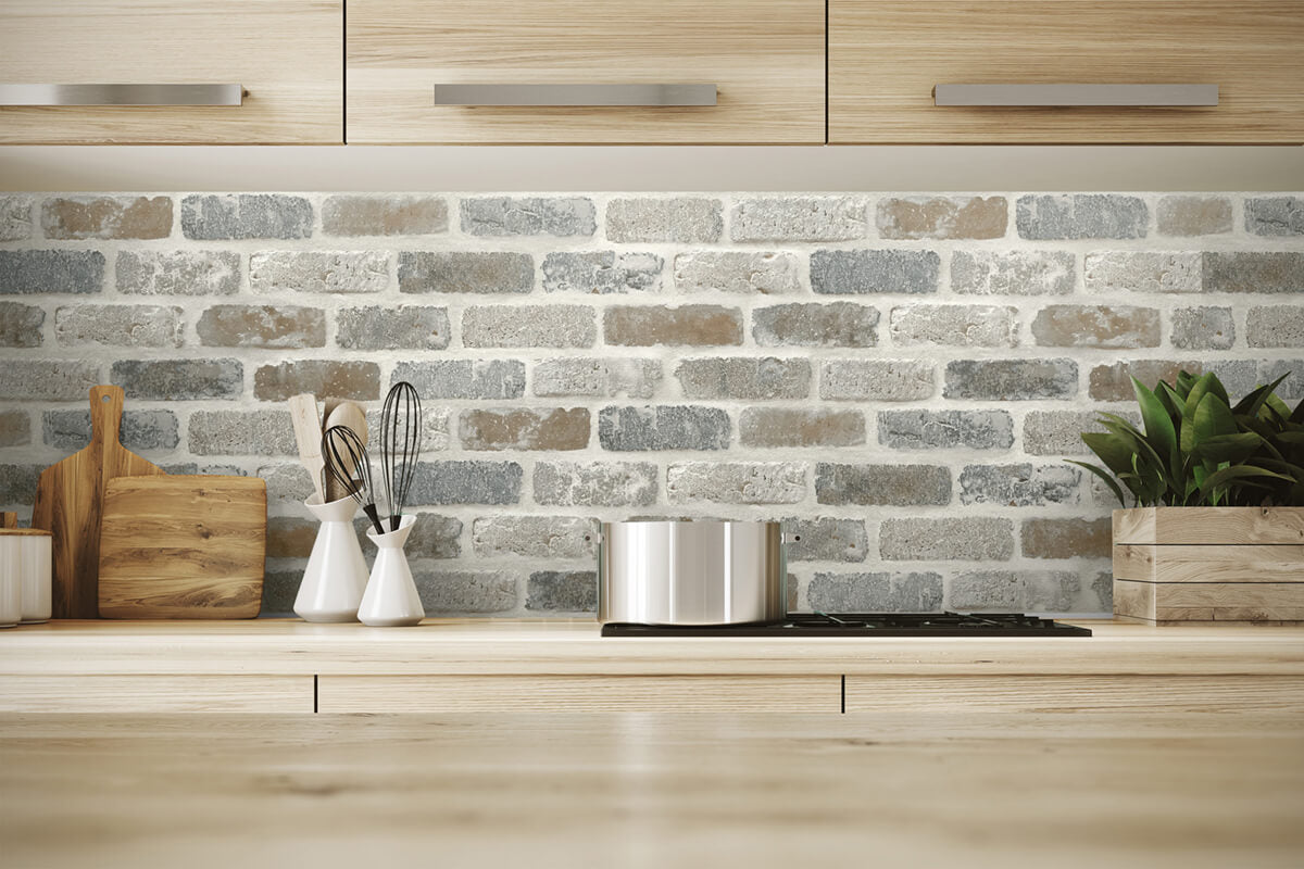 NextWall Washed Brick Peel & Stick Wallpaper Sample - Soft Gray
