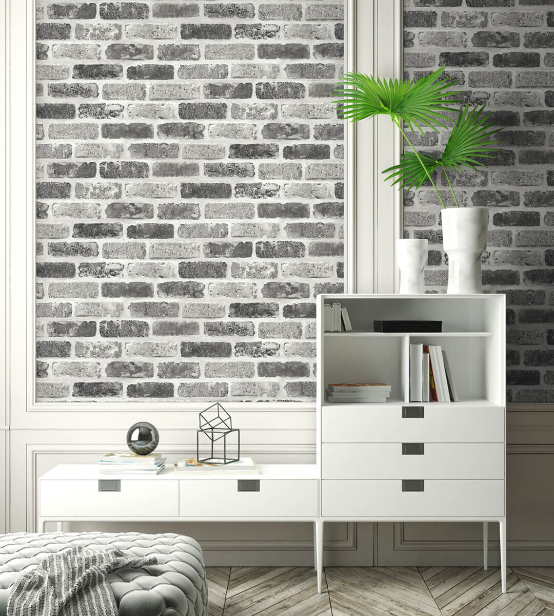 NextWall Washed Brick Peel & Stick Wallpaper Sample - Gray