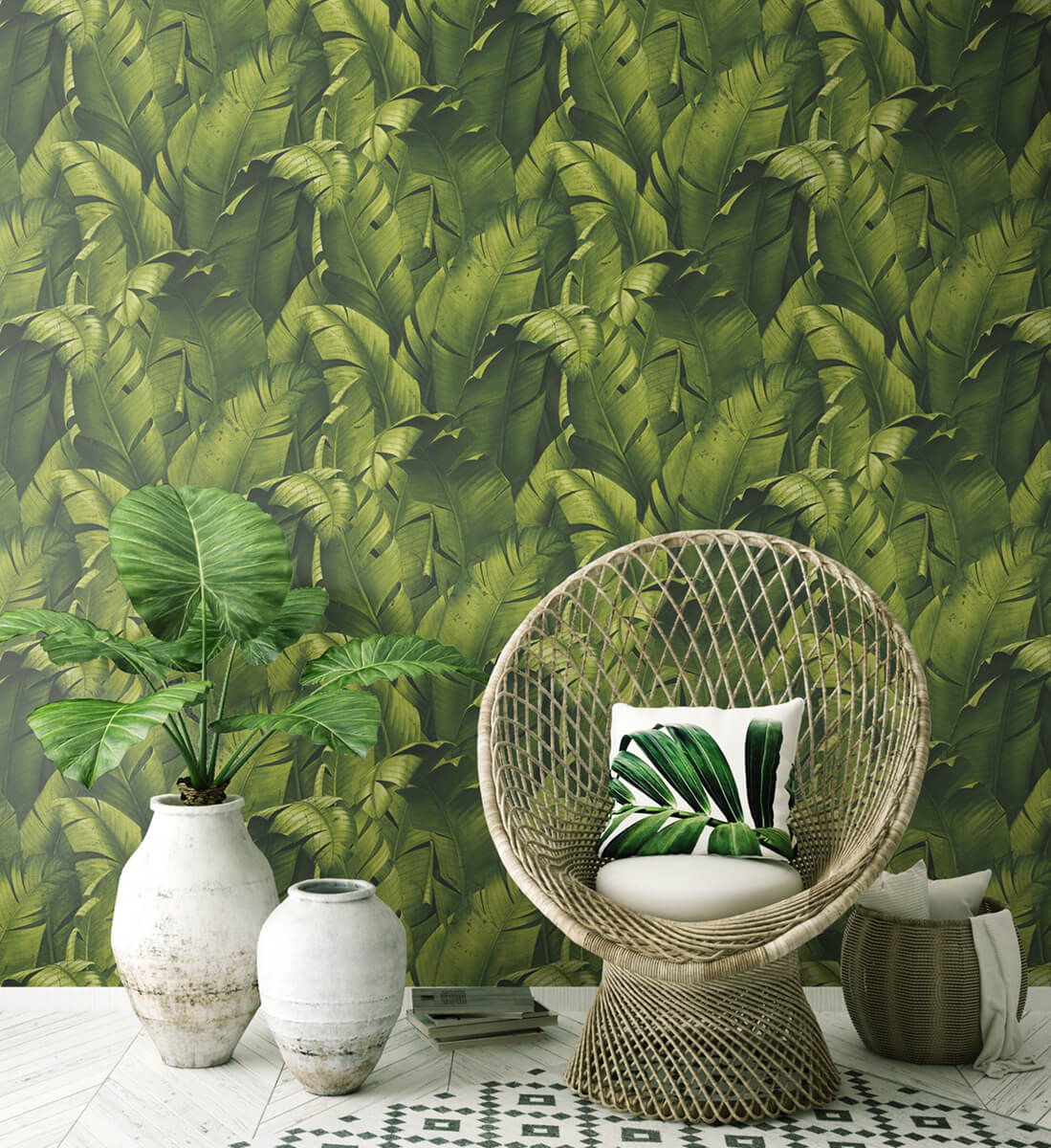 NextWall Tropical Banana Leaves Peel & Stick Wallpaper - Green