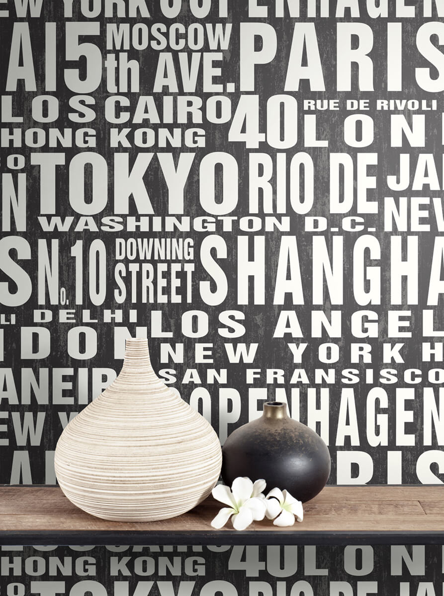 NextWall Around the World Peel & Stick Wallpaper - Black & White
