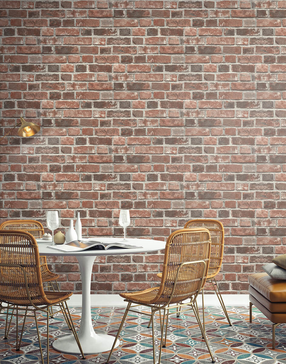 NextWall Distressed Brick Peel & Stick Wallpaper Sample - Red