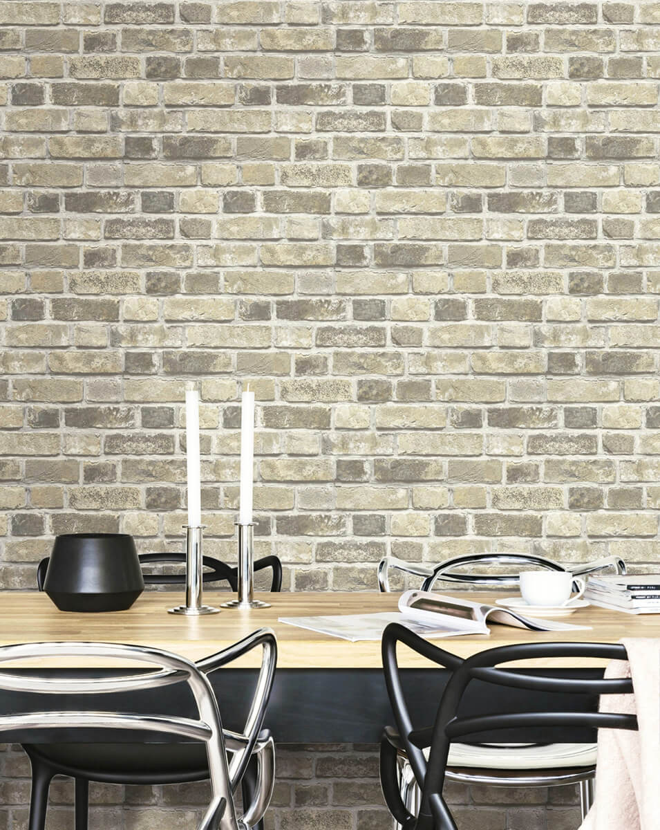 NextWall Distressed Brick Peel & Stick Wallpaper Sample - Tan