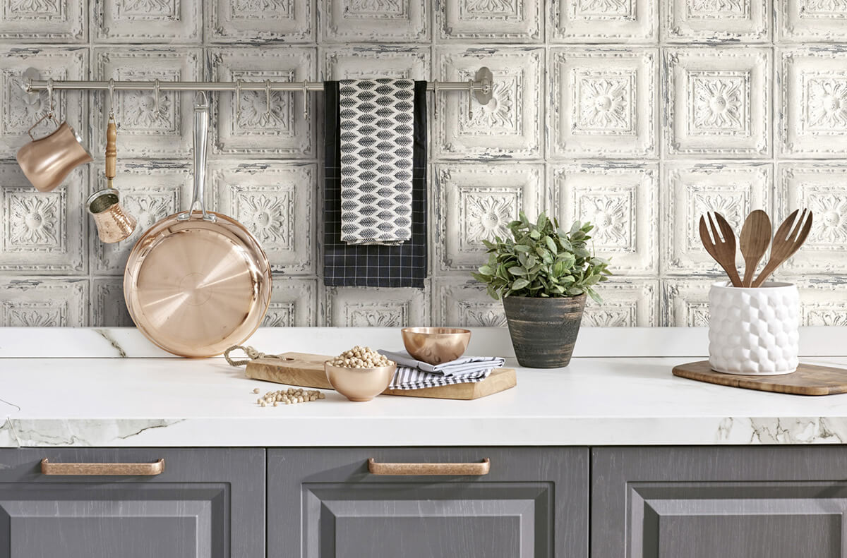 NextWall Distressed Tin Tile Peel & Stick Wallpaper - White