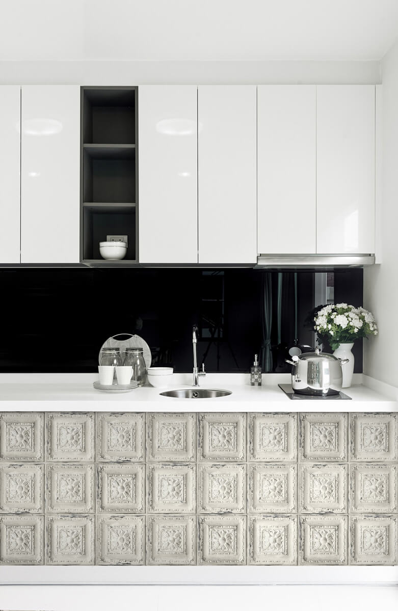 NextWall Distressed Tin Tile Peel & Stick Wallpaper - White