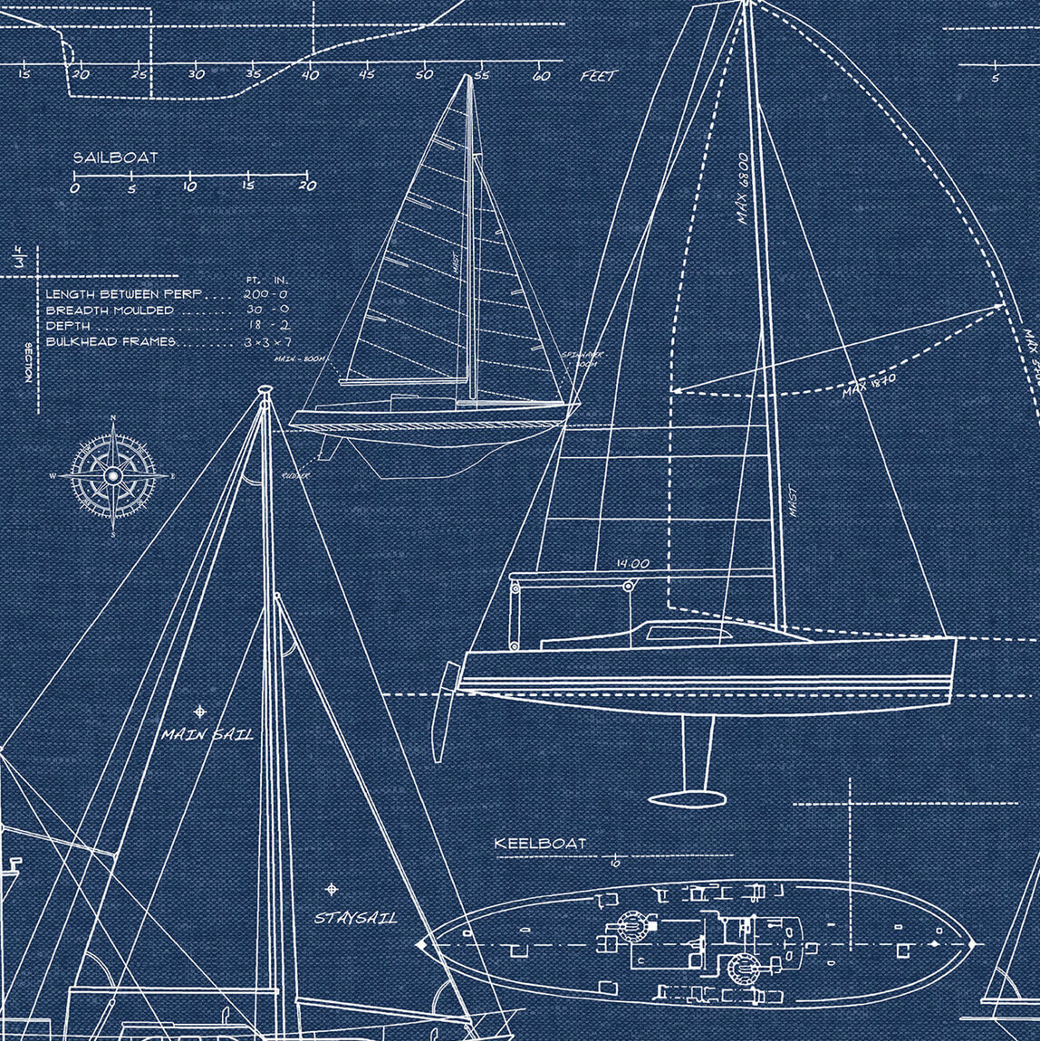 NextWall Yacht Club Peel & Stick Wallpaper Sample - Blue