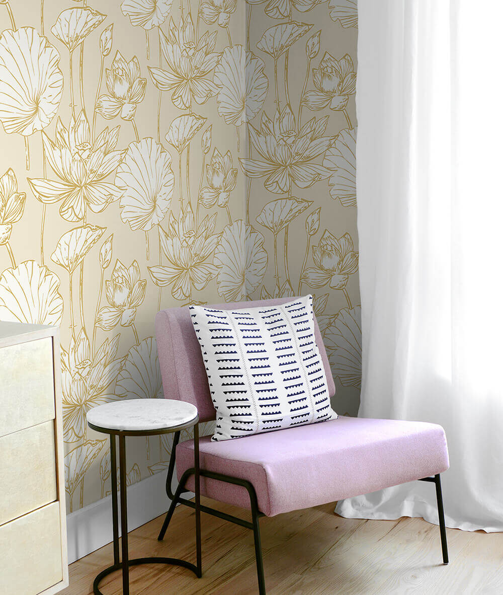 NextWall Lotus Floral Peel & Stick Wallpaper Sample - Gold