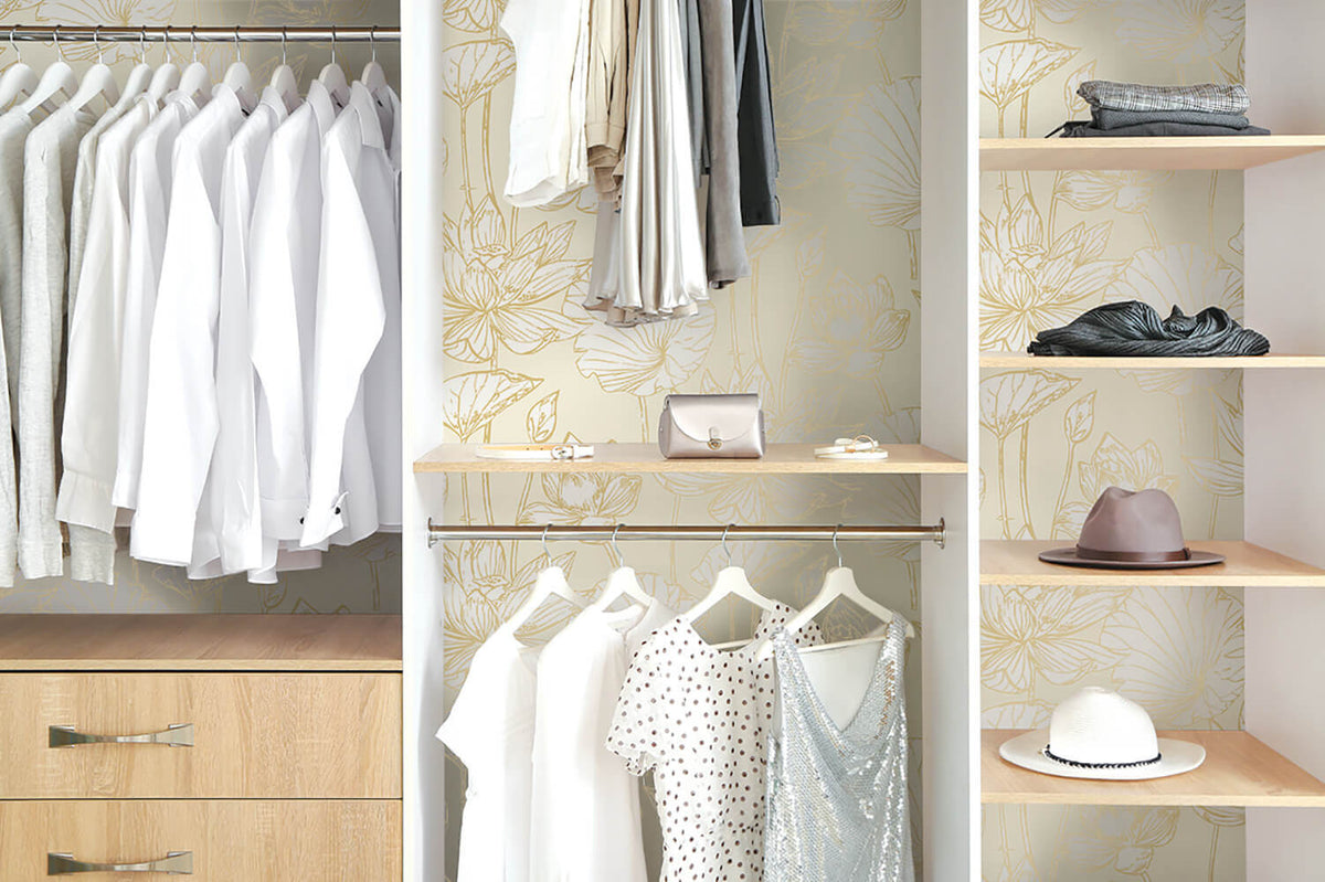 NextWall Lotus Floral Peel & Stick Wallpaper Sample - Gold