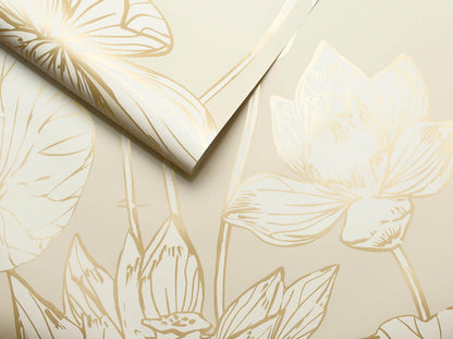 NextWall Lotus Floral Peel & Stick Wallpaper - Gold