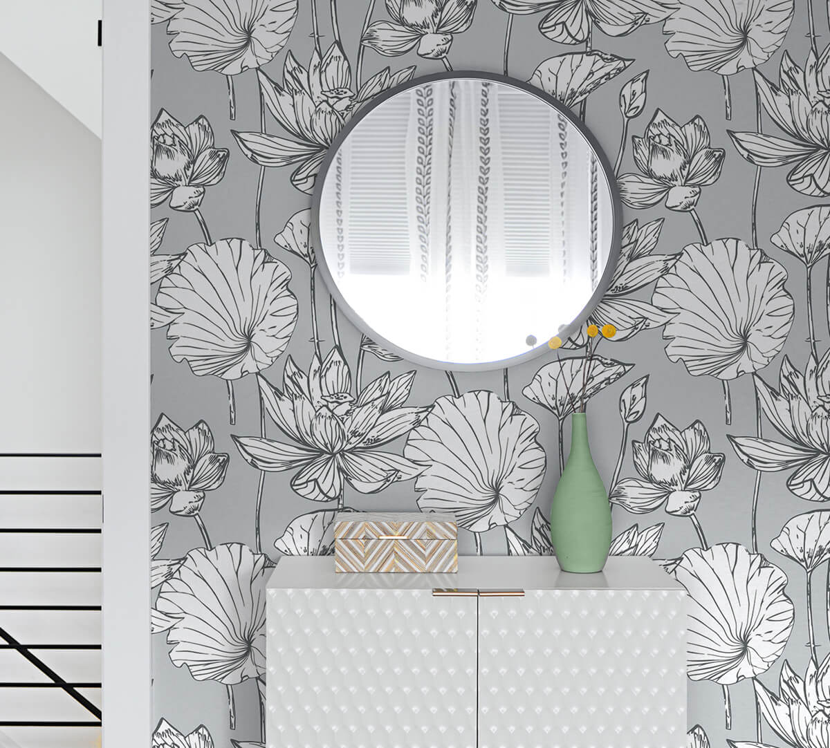 NextWall Lotus Floral Peel & Stick Wallpaper - Gray