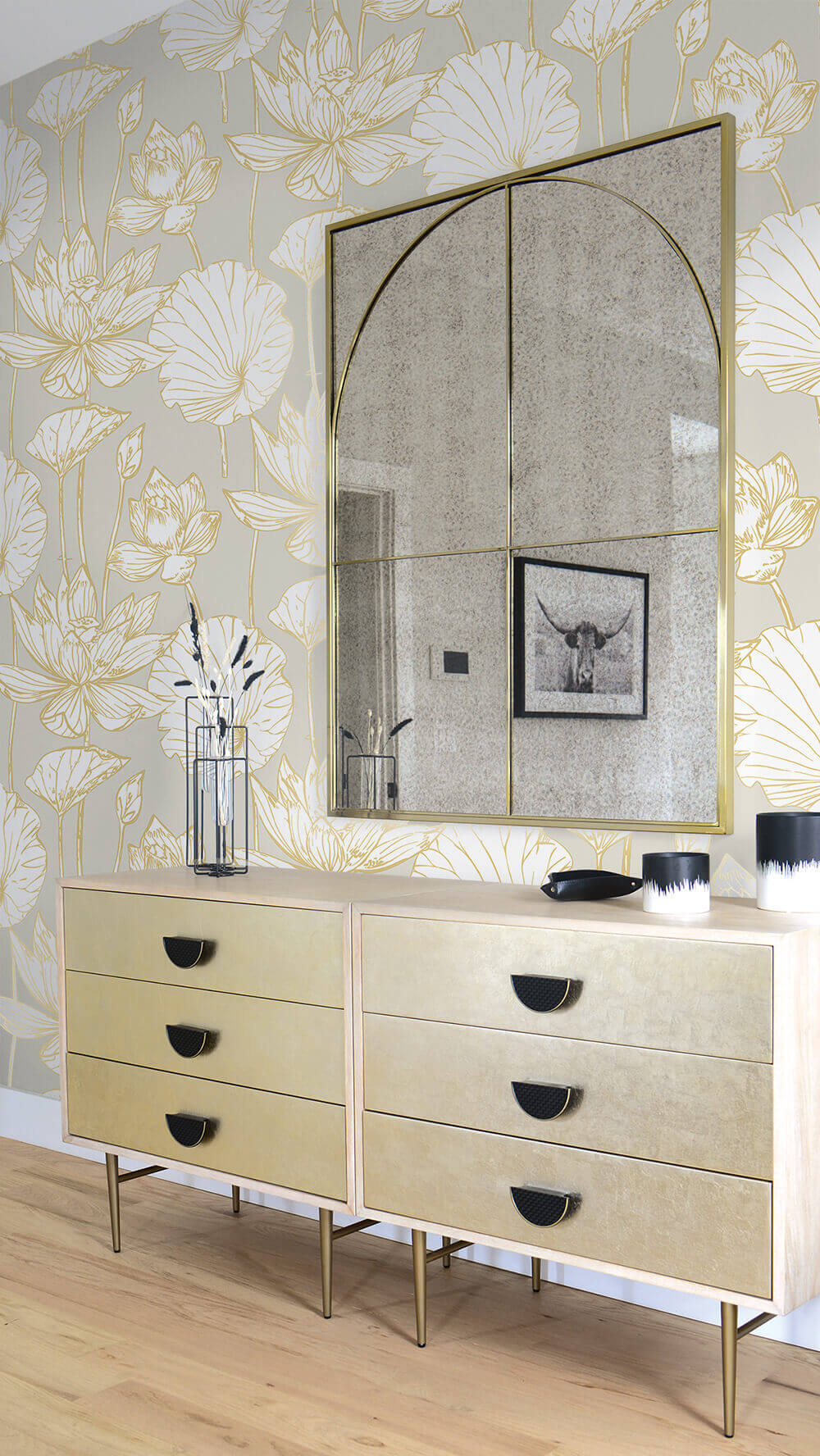 NextWall Lotus Floral Peel & Stick Wallpaper Sample - Gray & Gold