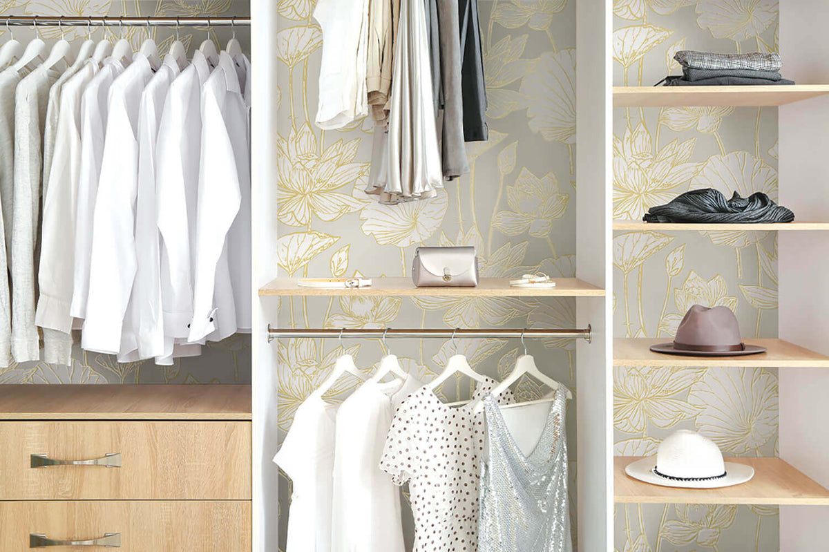 NextWall Lotus Floral Peel & Stick Wallpaper Sample - Gray & Gold