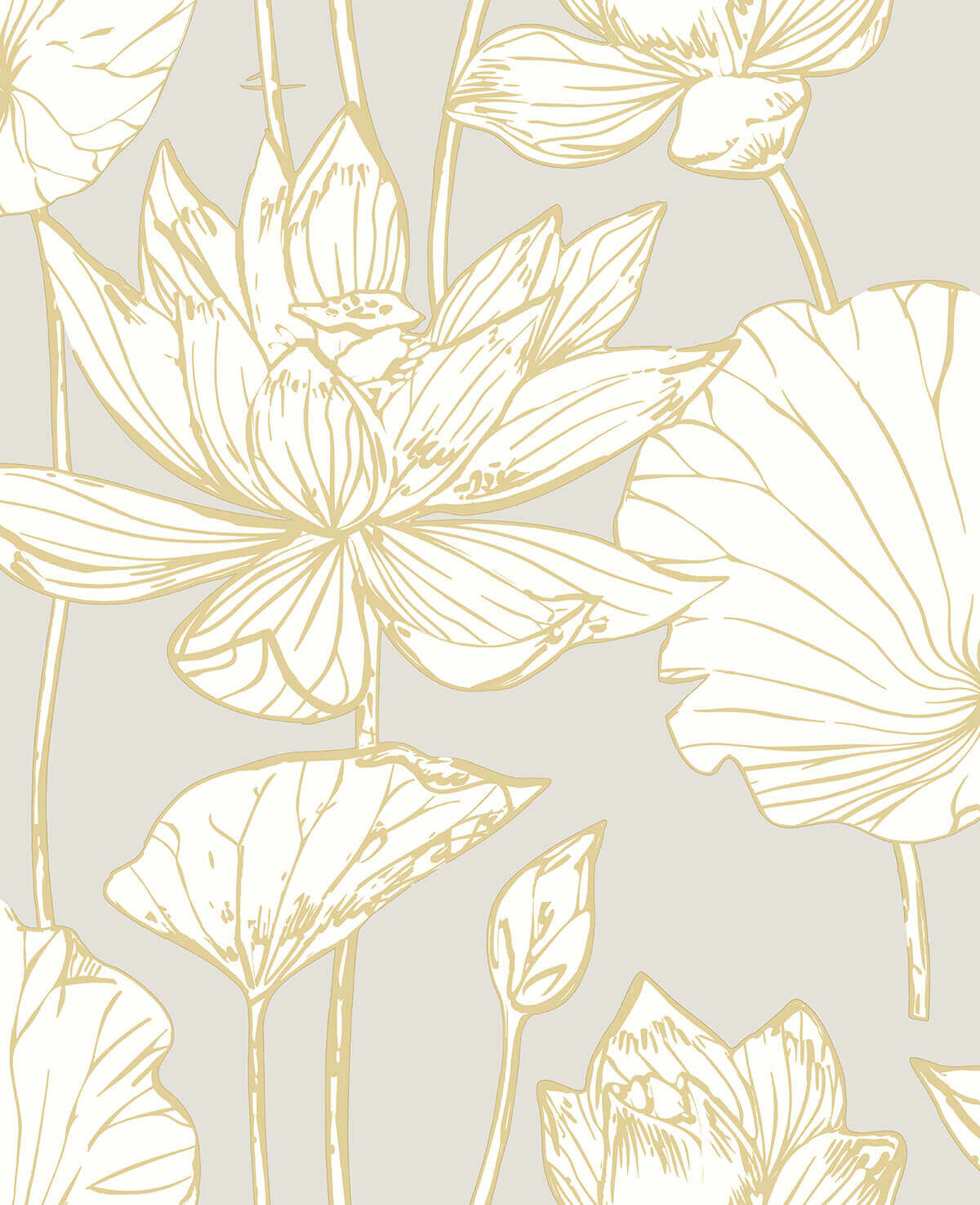 NextWall Lotus Floral Peel & Stick Wallpaper Sample - Gray & Gold