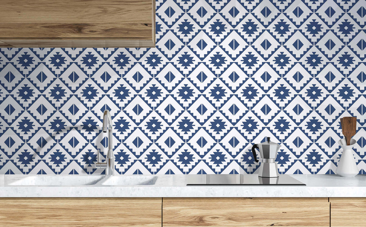 NextWall Southwest Tile Peel & Stick Wallpaper - Blue & White