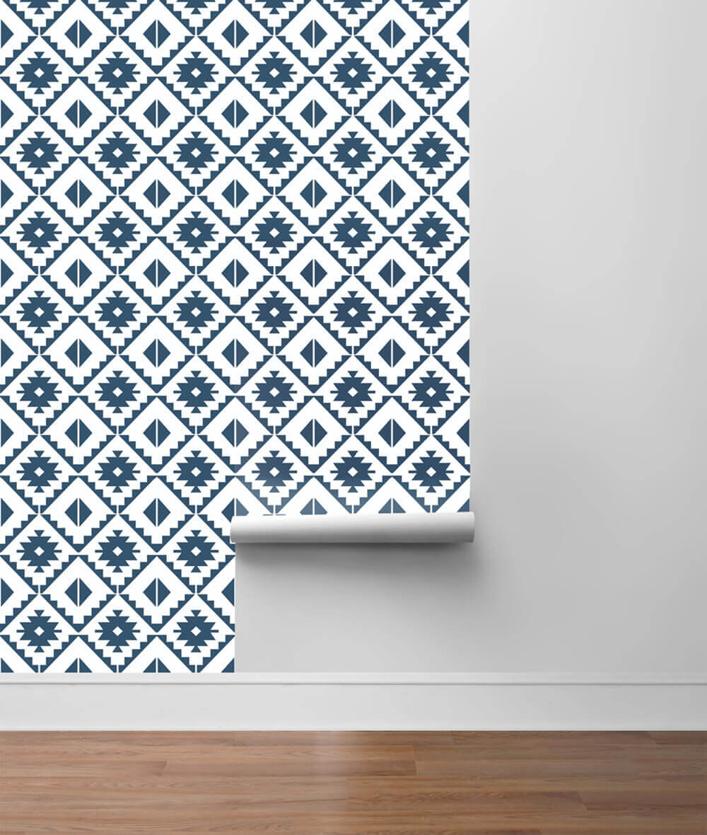 NextWall Southwest Tile Peel & Stick Wallpaper - Blue & White