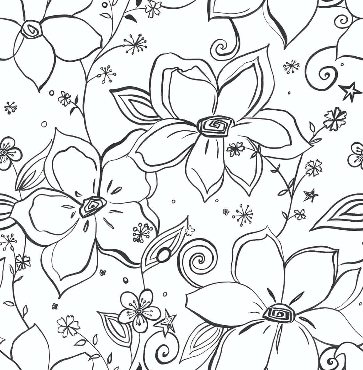 NextWall Linework Floral Peel & Stick Wallpaper - Black & White