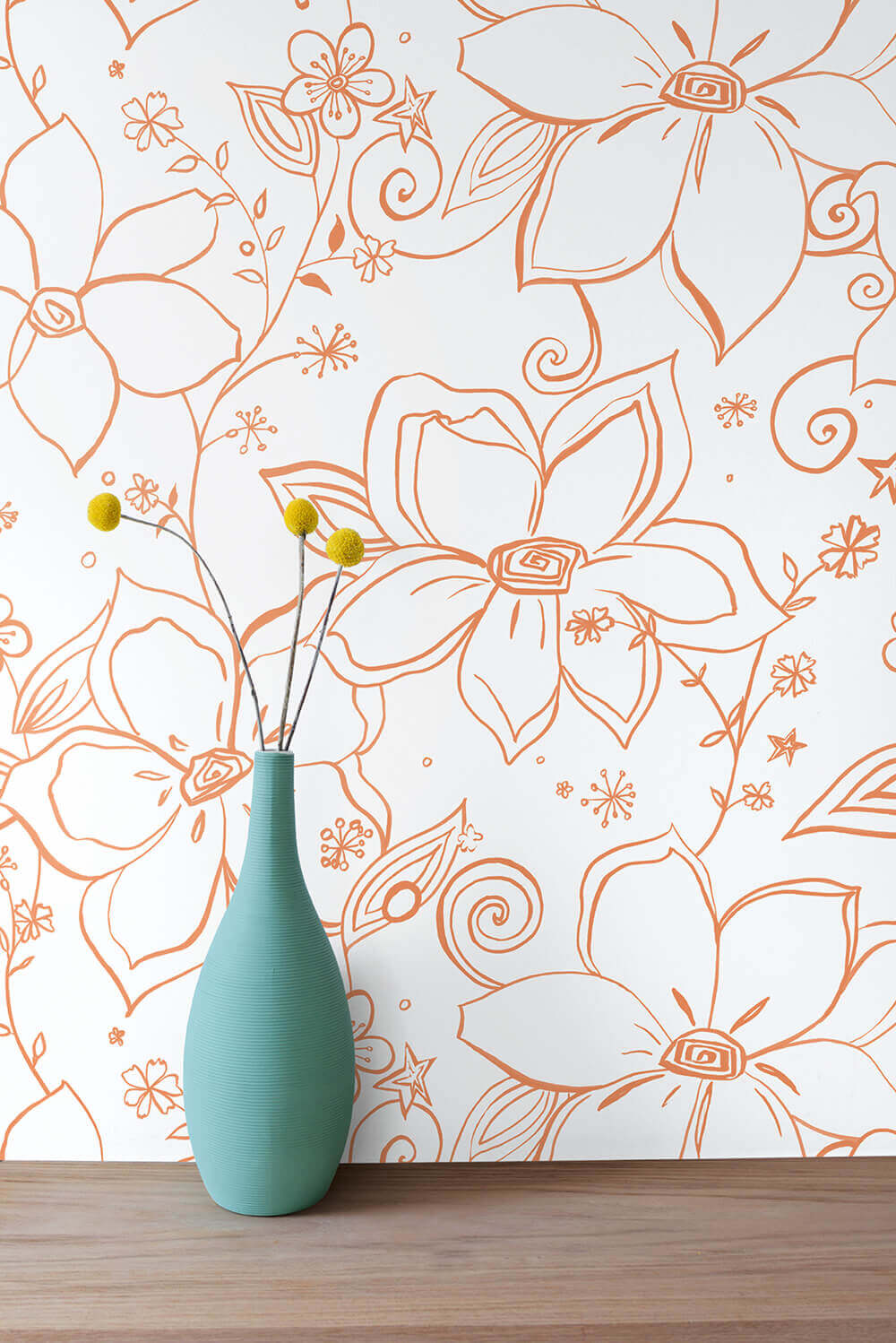 NextWall Linework Floral Peel & Stick Wallpaper Sample - Orange