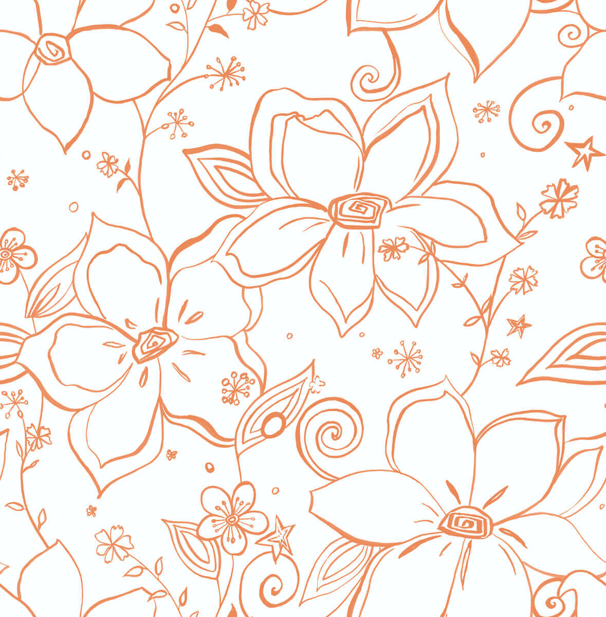 NextWall Linework Floral Peel & Stick Wallpaper Sample - Orange