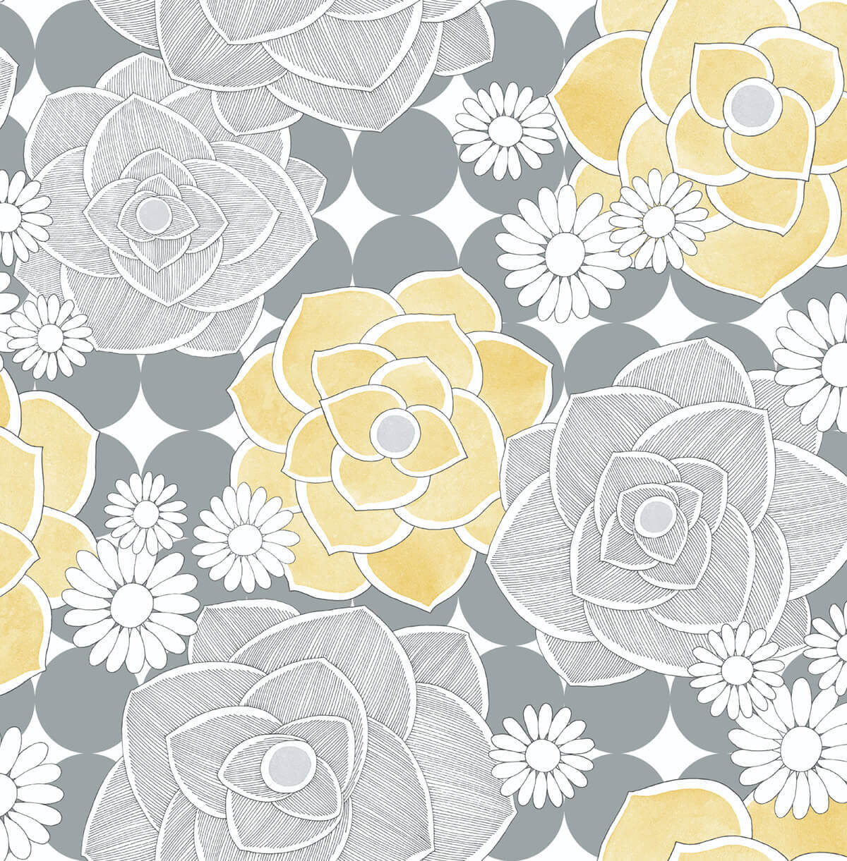NextWall Retro Floral Peel & Stick Wallpaper - Yellow & Gray