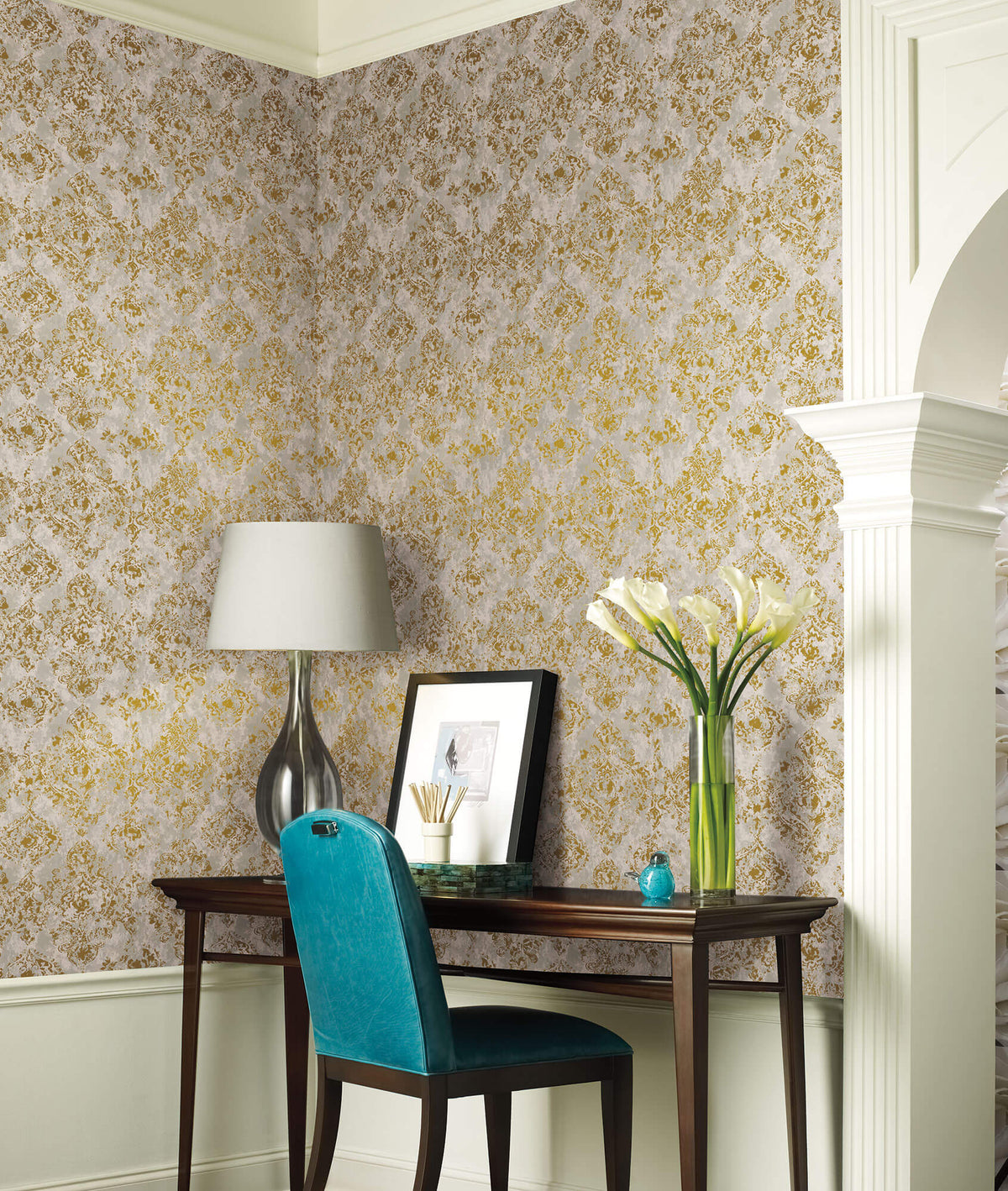 Antonina Vella Modern Metals Stargazer Wallpaper Sample - Khaki & Gold