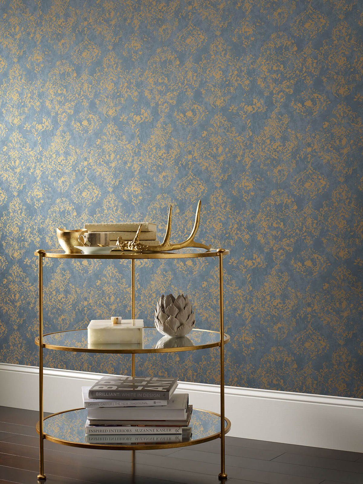 Antonina Vella Modern Metals Stargazer Wallpaper Sample - Light Blue & Gold